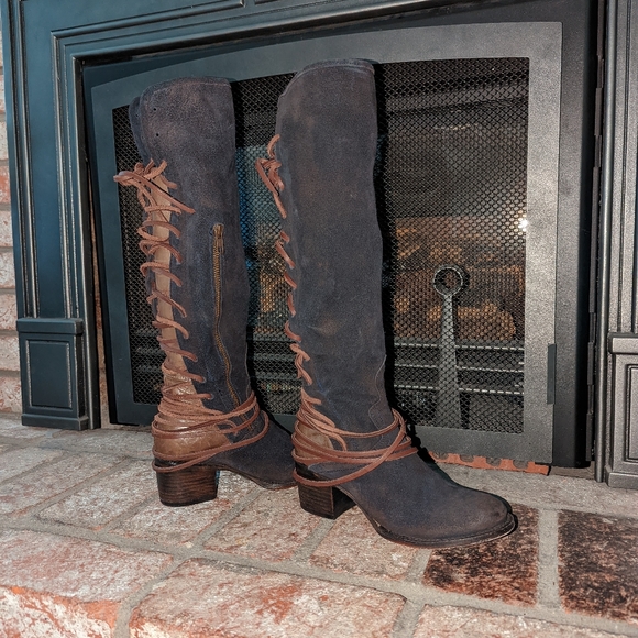 FreeBird Coal Navy Blue Suede Lace Up Corset Boots Size 7 - Picture 8 of 16